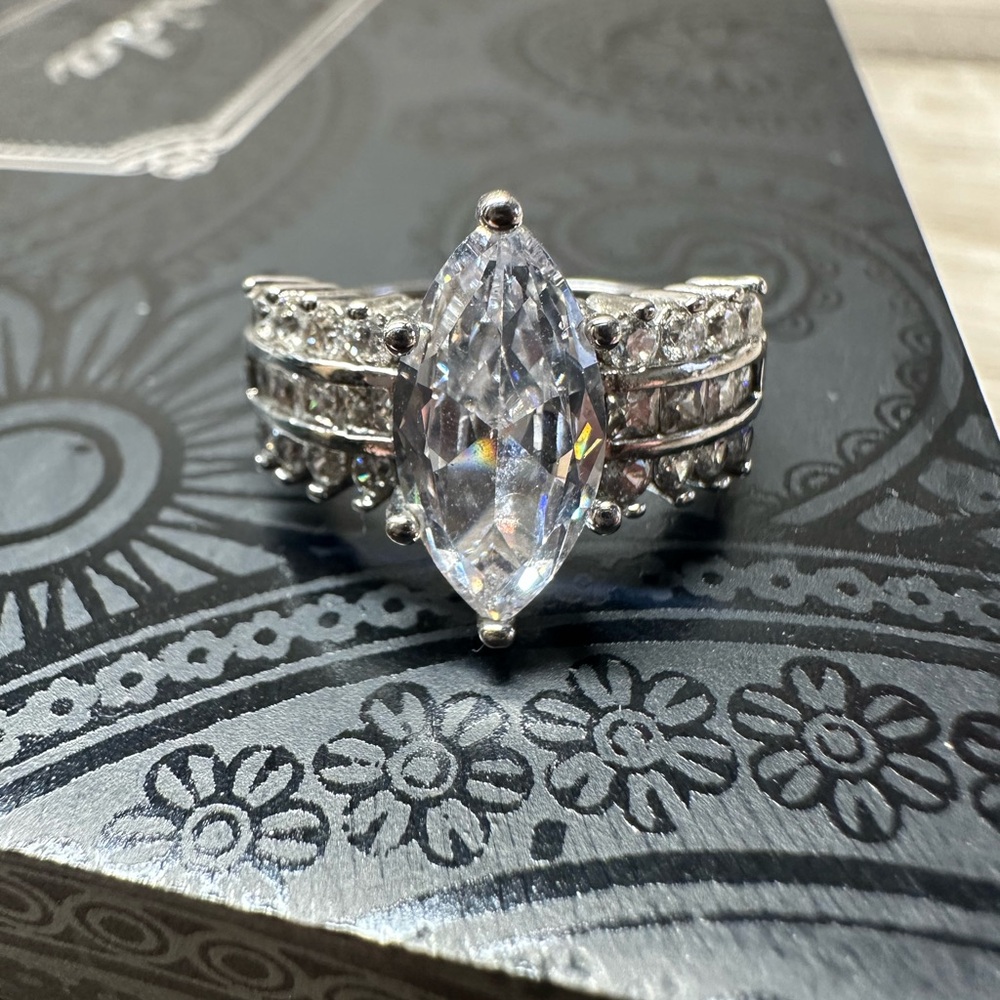 Stunning .925 Sterling Silver Marquise Cut Moissanite Ring
